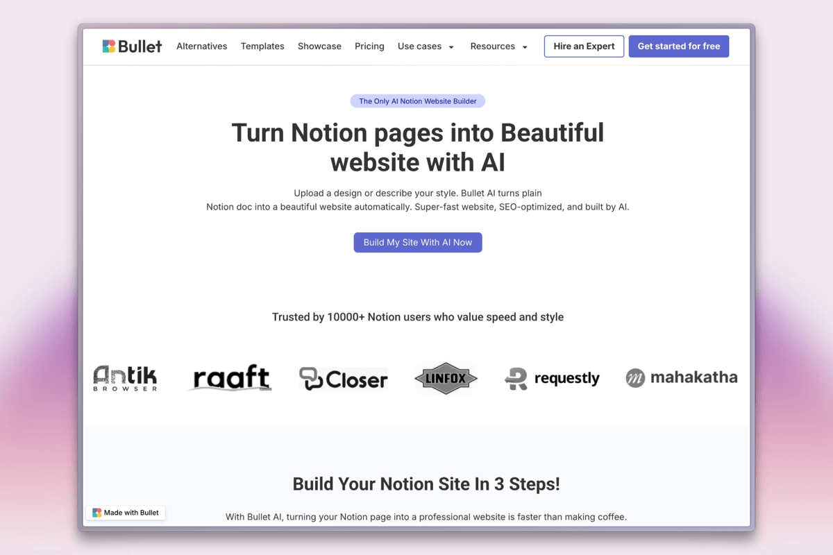 Bullet.so Notion website builder