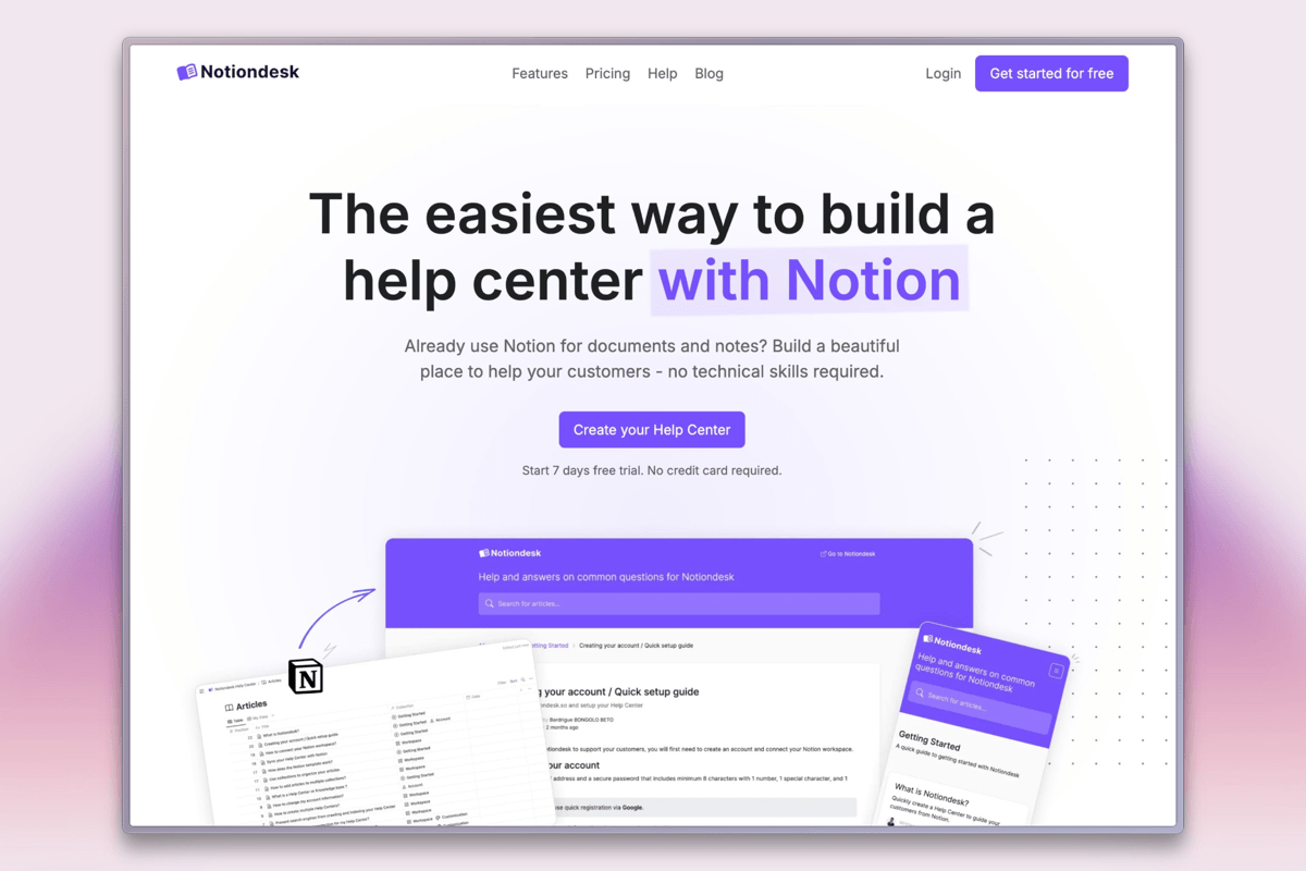 NotionDesk help center builder