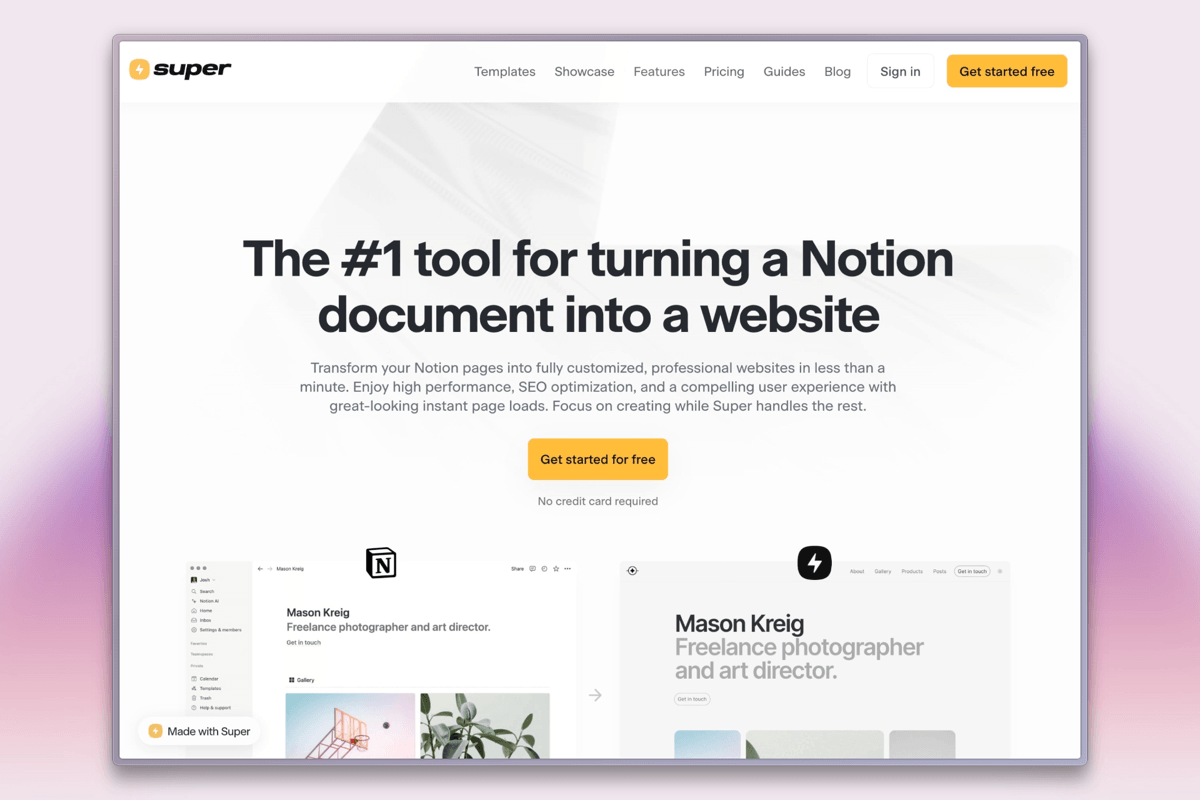 Super.so Notion website builder